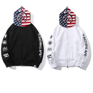 B*PE Color Full Zip Hoodie Black/White logo sleeve CUT AND SEWN--*NOTE A COLOR when you order