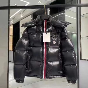 Moncler Jacket Winter Coat Black and Colorful Stripes